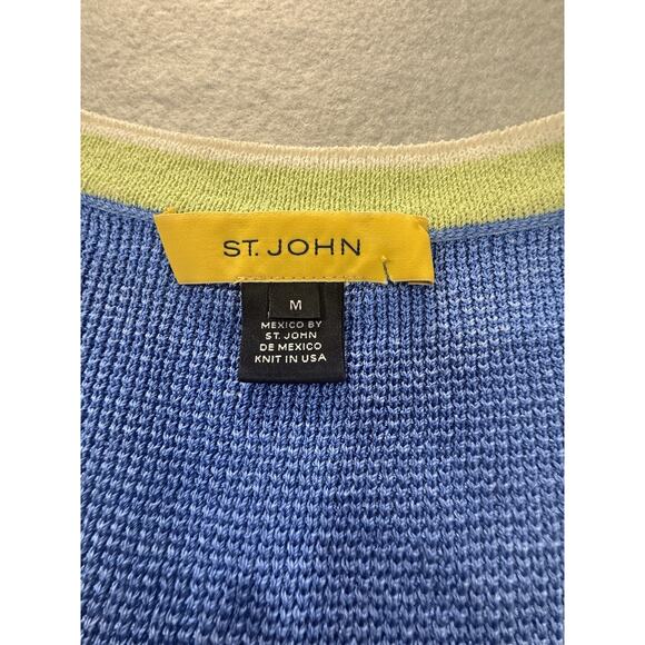 St John Yellow Label Santana Knit Sleeveless Top M Blue Green Wool Blend Preppy - Picture 6 of 13